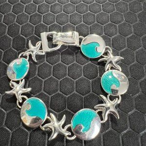 Star Fish Wave Bracelet Aqua 18K White Gold Plated